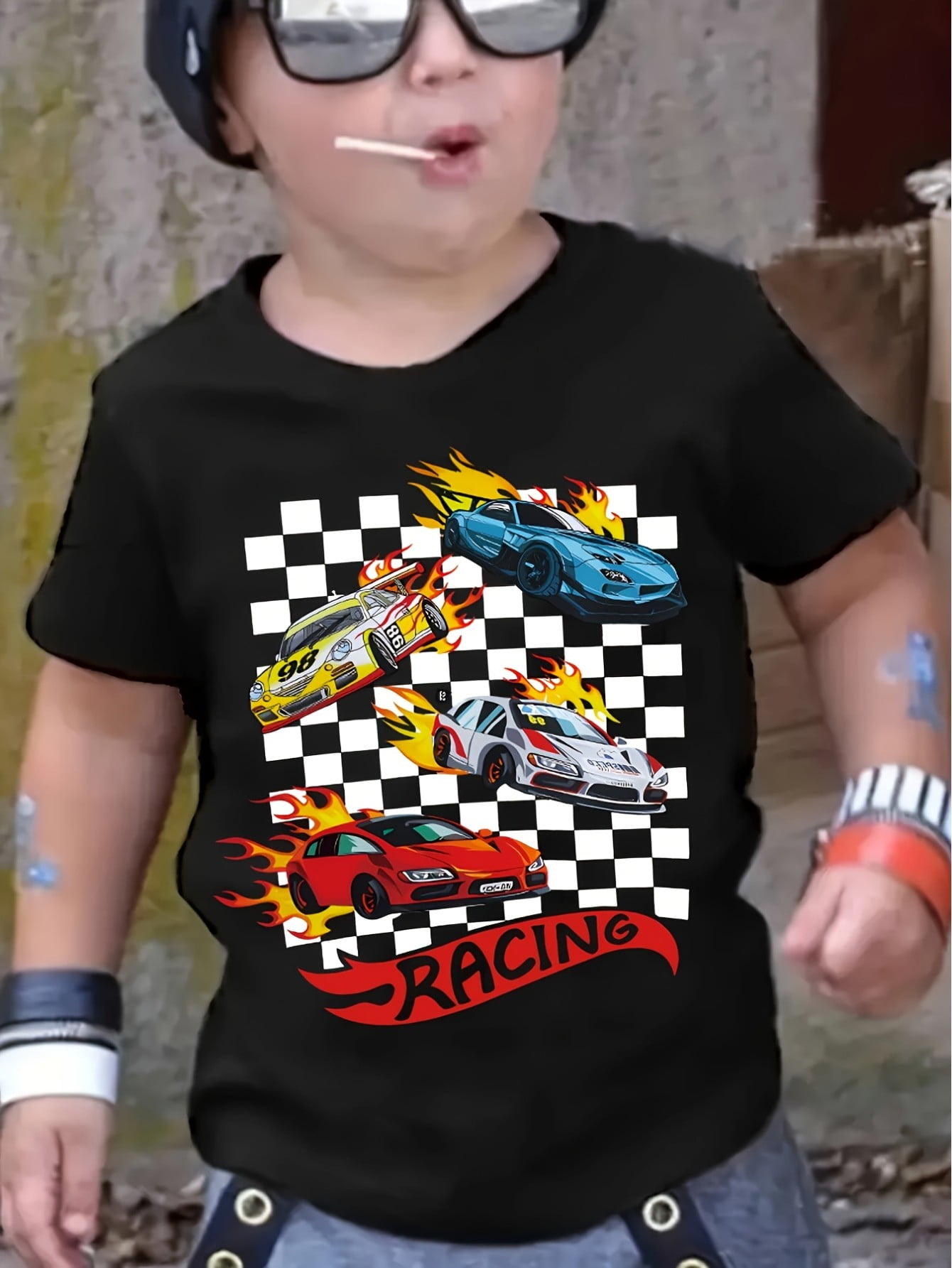 Nautinati Boys Cars Printed Regular Fit Round Neck T-shirt and Shorts Clothing Set