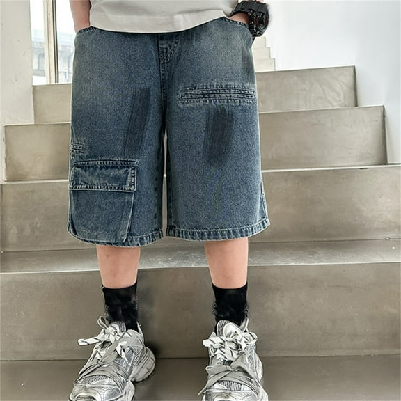 Boys Casual Denim Cargo Shorts for Outdoor Activities -Pocket Design Comfortable Fit for Summer Adventures Ideal for Age 3-14