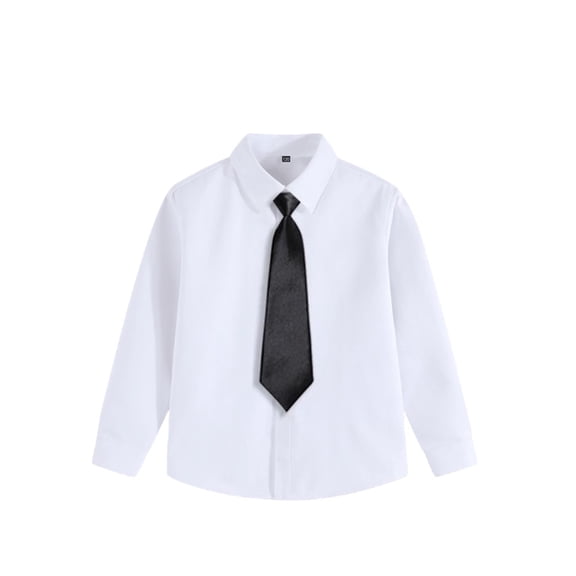 Boys Casual Dress Shirts Wedding Loose Lapel Long Sleeve Button Blouses Kids Comfy Solid Color School Uniforms Tops With Tie