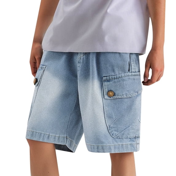 Boys Casual Elastic Waist Denim Shorts for Outdoor Activities Everyday Wear and School with Functional Pockets for Ages 2-10