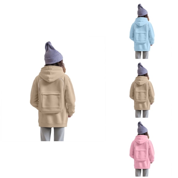 Boys Casual Hooded Sweatshirt with Cute Back Pocket, Detachable Bag, Zip Up, Pockets, Comfort Travel Jacket for Everyday Wear, 4-14Y