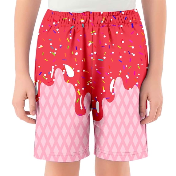 Boys Casual Ice Print Baseball Shorts Elastic Waistband Pocket Summer Athletic Outdoor Pants for Toddler Kid 2-14 YearsRed2-3 Years