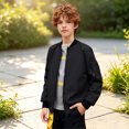thumbnail image 1 of Boys Casual Lightweight Bomber Jackets Zipper Up Windproof Coat for Fall Winter Spring Outdoor Wearing (Black), 1 of 9