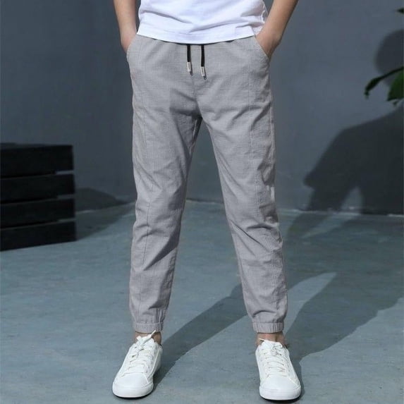 Boys Casual Linen Jogger Pants with Drawstring Elastic Waist for Everyday Comfortable Wear Loose Fit Spring Summer Outfits Tween Kids Summer Soft Comfy Trousers Y2K Streetwear Cute Teen Basic Pants
