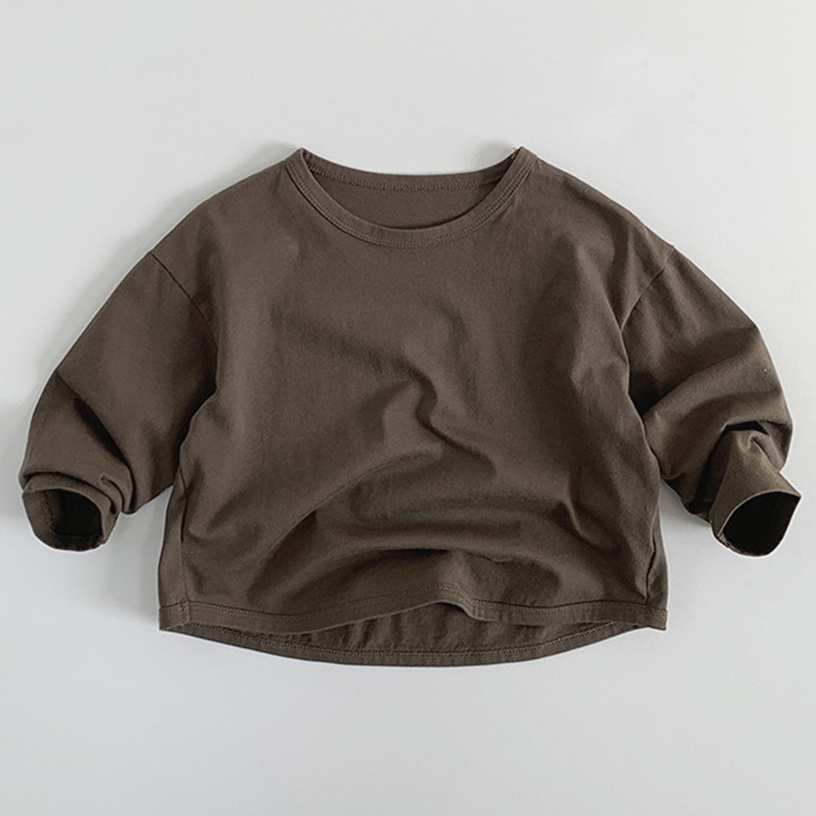 Boys Casual Long Sleeve Basic Tee Kids Korean Style Solid Color Top ...