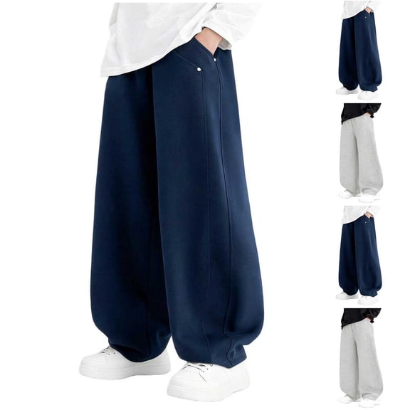 Boys Casual Loose Sweatpants Comfy Elastic High Waist Wide Leg Athletic Pants Kids Soft Solid Color Spring Fall Trousers 5-15 Years