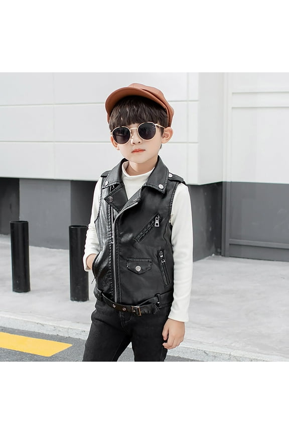 Boys Casual Motorcycle Imitation Leather Jacket Stylish Kids Coat for Outdoor Adventures Fashionable Children’s Outerwear