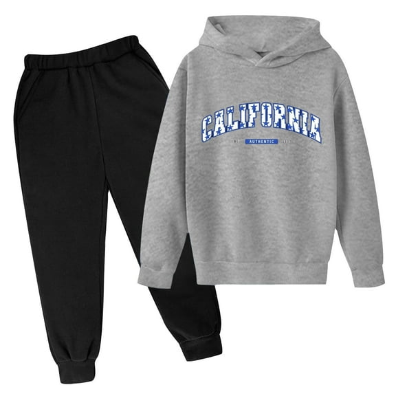 Boys Casual Outfit Sets Boys Sweatsuit Athletic Letter Print Long Sleeve Soft Hoodie Pullover and Sweatpants Fall Winter Outfit Grey 9-10 Years