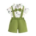 thumbnail image 1 of Boys Casual Outfit Sets Easter Set Baby Boy With Cartoon Rabbit Print On Short Sleeved Collared Jumpsuit And Suspenders Overalls,3-24M, 1 of 8