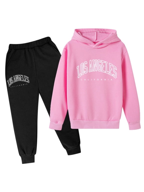 Boys Casual Outfits Letter Printed Long Sleeve Hoodie Jogger Sweatpants Set