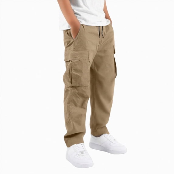 Boys Casual Pants Fall Winter Sweatpants Lightweight Open Bottom Lounge Pants Drawstring Jogger Pants with Pockets 2T 3T 4T 5T 6T 7T 8T Children Khaki,5-6 Years
