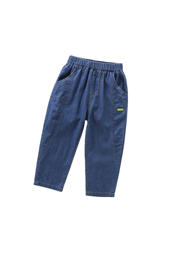 Boys Casual Pants for Toddlers and Kids Lightweight Elastic Waist Comfortable Everyday Wear Spring Summer Loose Fit Pure Color Long Trousers for Boys 2-12,Color:Dark Blue,Size:3-4 Years