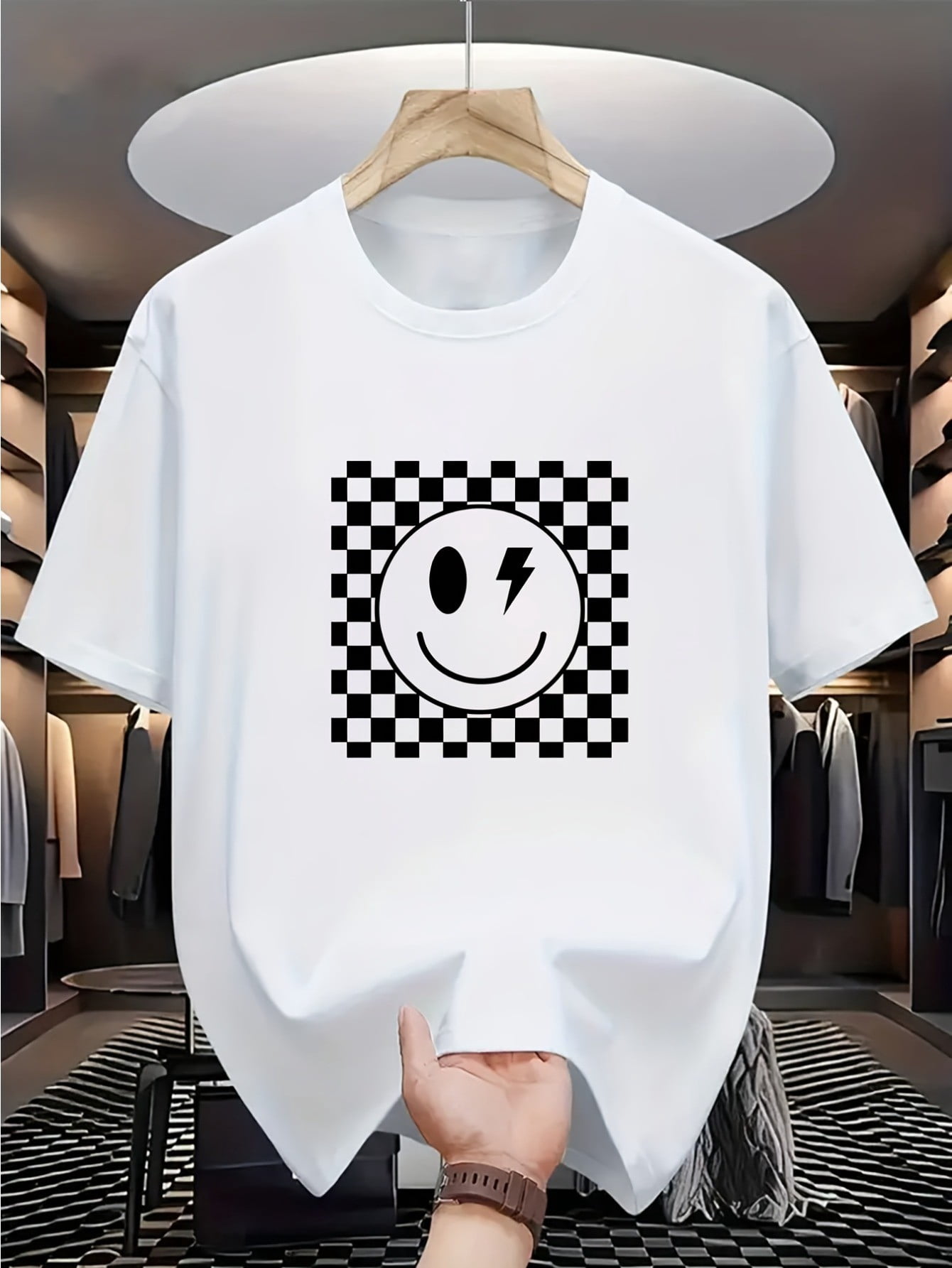 Boys' Casual Plaid Smile Graphic Tee - Soft Cotton, Stretchy & Machine ...