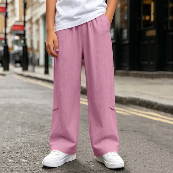 Boys Casual Pull-On Pants Elastic Waist Lightweight Loose Fit Cotton Linen Trousers for Kids Summer Beach Vacation Lounge and Everyday Wear Comfortable School Uniform