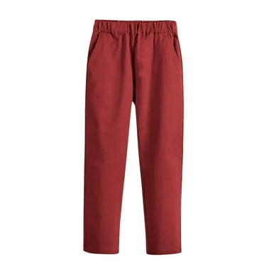 Boys Casual School Pants Classroom Wear Pull-On Pants Toddler Kids Solid Color Elastic Waist Straight Leg Loose Trousers with Pockets