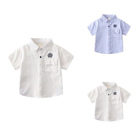 Boys Casual Shirt for Toddler Kids Breathable Loose Fit Embroidered Lapel Button Short Sleeve Top for Daily Wear Outdoor Activities Spring Summer