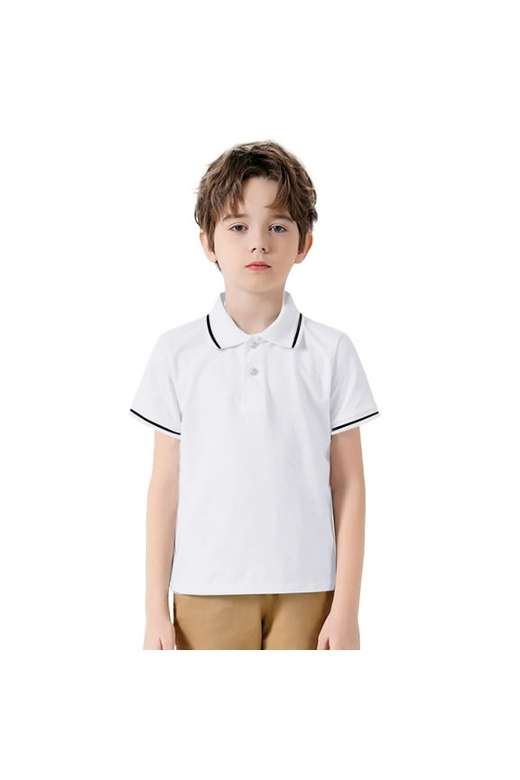 Boys Casual Shirts Stylish Fitted Stretch Basic Crew Neck Tops Stretch Classic Slim Fit Thin Sport Top Summer Clothing White Size 9-10 Years
