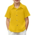 thumbnail image 1 of Boys Casual Short Sleeve Button Down Lapel Shirt Fashion Textured Summer Beach Shirt 5-14 Years Old,Color:Yellow,9-10 Years, 1 of 3