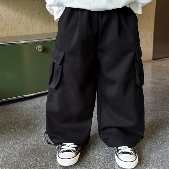 Boys Casual Solid Color Trousers With Side Pockets Comfortable Kids Bottoms For Daily Autumn Wear Tween Kids Summer Soft Comfy Trousers Y2K Streetwear Cute Basic Pants