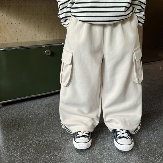 Boys Casual Solid Color Trousers With Side Pockets Comfortable Kids Bottoms For Daily Autumn Wear Tween Kids Summer Soft Comfy Trousers Y2K Streetwear Cute Basic Pants