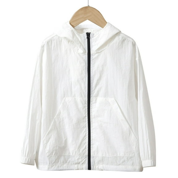 Boys Casual Solid Color Unisex Sun Protective Outerwear Windbreaker Jacket with Hood for Everyday Outdoor Activities