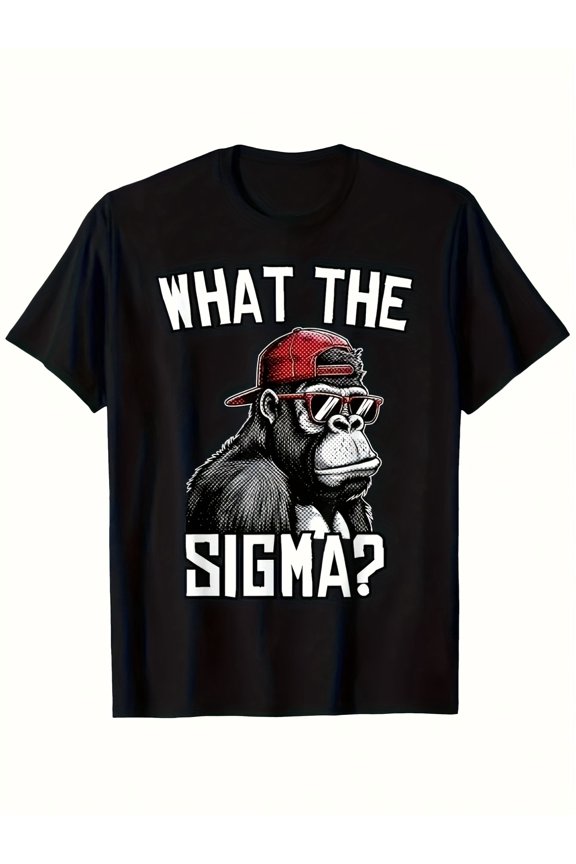 Boys' Casual Sports T-Shirt | 100% Polyester | 'WHAT THE SIGMA?' Gorilla Graphic Print | Round Neck, Short Sleeve | Machine Washable | Multi-Season Comfort for Spring to Fall, Summer Tshirt | Street