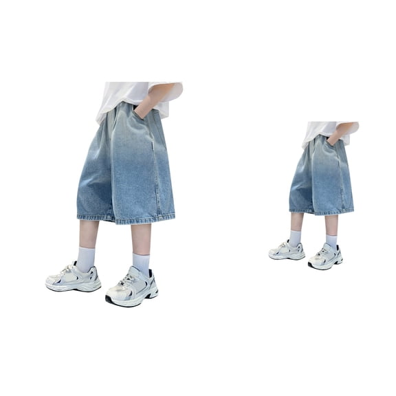 Boys' Casual Straight Denim Shorts Loose Fit Workwear Jorts with Pockets