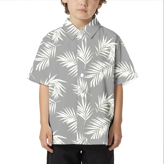 Boys Casual Summer Shirt Comfortable Loose Fit Beach Shirt Trendy Collar Button Up Short Sleeve Top for Kids