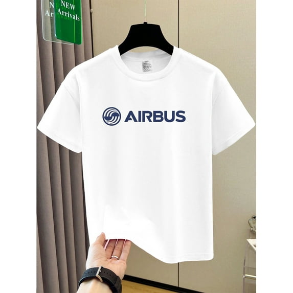 Boys' Casual Summer T-Shirt - Airbus Logo Design, Soft & Stretchy Cotton Fabric, Round Neck, Lightweight & Breathable for Casual Attire, Casual Sporty Tee, Summer Gifts