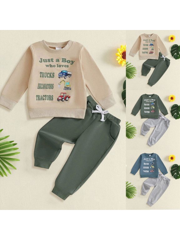 Boys Casual Sweatshirt Set Gradient Font Print Top and Pants Fall Sports 2 Piece Clothes for Kids 6-12 Months 12-24 Months 2T 3T 4T 5T 6T Children Beige,12-18 Months