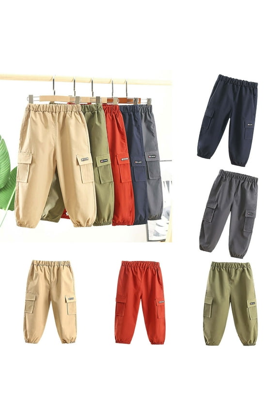 Boys Casual Trousers Cargo Pants Fashion Solid Color Length Pants Elastic Cuffs Pants Red qILAKOG Size 6-12 Months