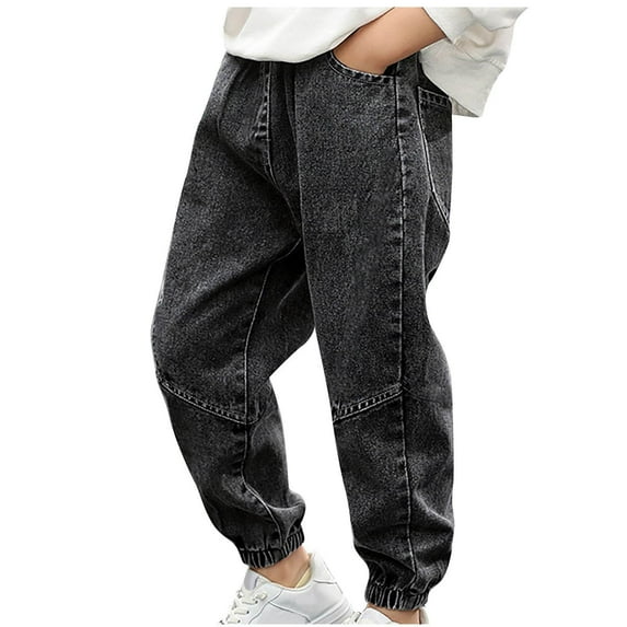 Boys Casual Trousers Elastic Waist Jeans Lightweight Outdoor Pants Streetwear Baggy Style Comfortable Workwear for Active Kids