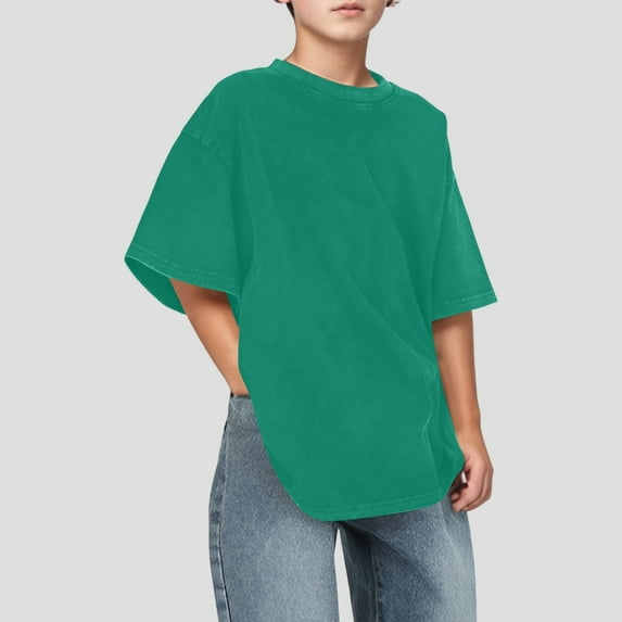Boys Casual Washed Short Sleeve Crew Neck T-Shirt for Kids Everyday School and Outdoor Activities T-Shirts Kids Short Sleeve Crewneck Solid Basic Tees Casual Tops