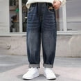 thumbnail image 1 of Boys Casual Wide Leg Jeans Denim Trousers Loose Fit Streetwear Fashion Pants for Kids, 1 of 3