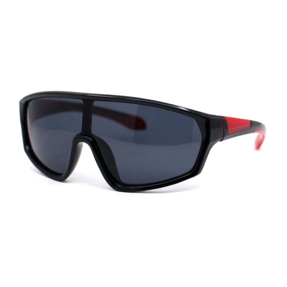 Boys Child Size Mirror Lens Wrap Shield Sport Plastic Sunglasses Black Red - Black