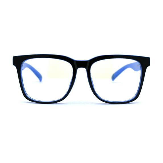 Boys Child Size Rectangle Horn Rim Blue Light Blocking Computer Glasses Blue