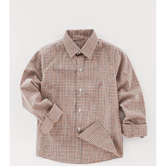 Boys Child Trendy Plaid Shirts Long Sleeve Button Down Tops Outwear Shirts Jacket Clothes Brown
