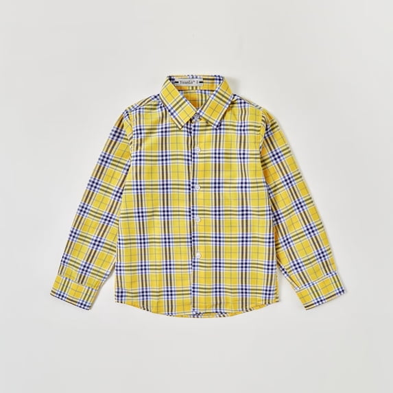 Boys Child Trendy Plaid Shirts Long Sleeve Button Down Yellow Tops Outwear Shirts Jacket Clothes