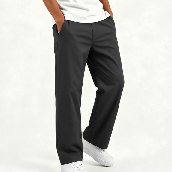 Boys Chino Pants with Pockets Elastic Waist Baggy Casual Stretch Kids Straight Leg Pants Dark Gray 8