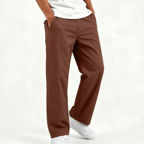 Boys Chino Pants with Pockets Stretch Casual Baggy Elastic Waist Kids Straight Leg Pants Brown 6-14