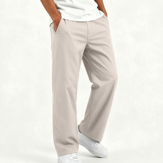 Boys Chino Pants with Pockets Stretch Casual Baggy Elastic Waist Kids Straight Leg Pants Khaki 6