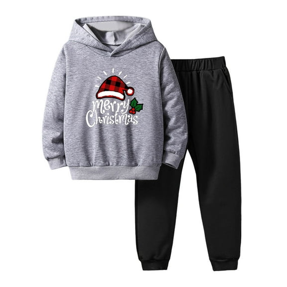 Boys Christmas 2 Piece Outfits Girls Winter Long Sleeve Cartoon Prints Hoodie Tops Pants Gift Pant Sets