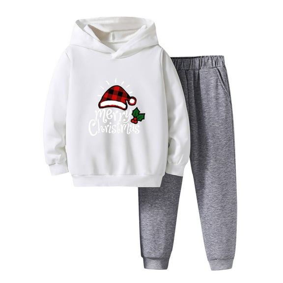 Boys Christmas 2 Piece Outfits Girls Winter Long Sleeve Cartoon Prints Hoodie Tops Pants Holiday Fall Winter Pants Sets