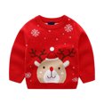 thumbnail image 1 of Boys Christmas Deer Sweater,Crew Neck Long Sleeve Snowflake Jacquard Knit Pullover for 2-7 Years, 1 of 5