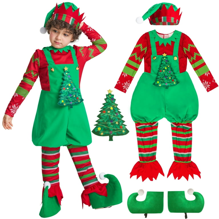 Boys Christmas Elf Clothes Set Deluxe Xmas Costumes with Hat 3 10 Years