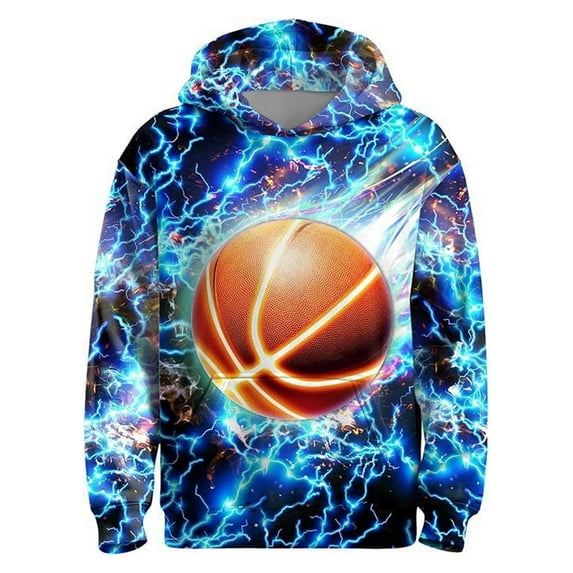 Boys Christmas Long Sleeve Hooded Sweatshirt Digital Print Athletic Series Loose Fit Sportswear Top Kids Youth Clothes