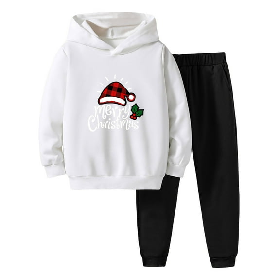 Boys Christmas Outfits 2 Piece Set Girls Winter Long Sleeve Cartoon Prints Hoodie Tops Pants Gift Pant Sets