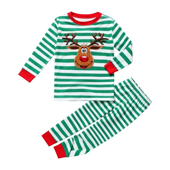 Boys Christmas Pajamas Classic Christmas Elf Pajamas Long Sleeve Crew Neck Nightwear Girls Pajama
