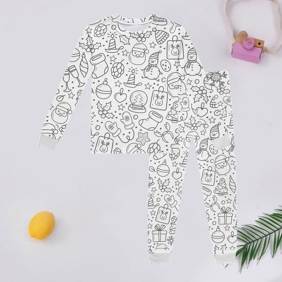 Boys Christmas Pajamas Diy Doodle Long Sleeve Top Pants Holiday Family Matching Sleepwear Outfits Christmas Pjs for Girls White