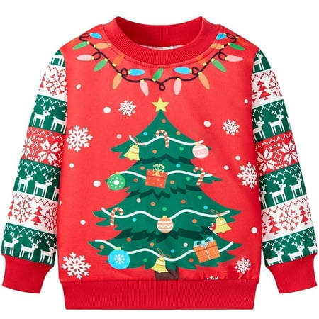 Boys Christmas Sweatshirts Red Reindeer Sweater Long Sleeve Pullover Shirts 2T/539